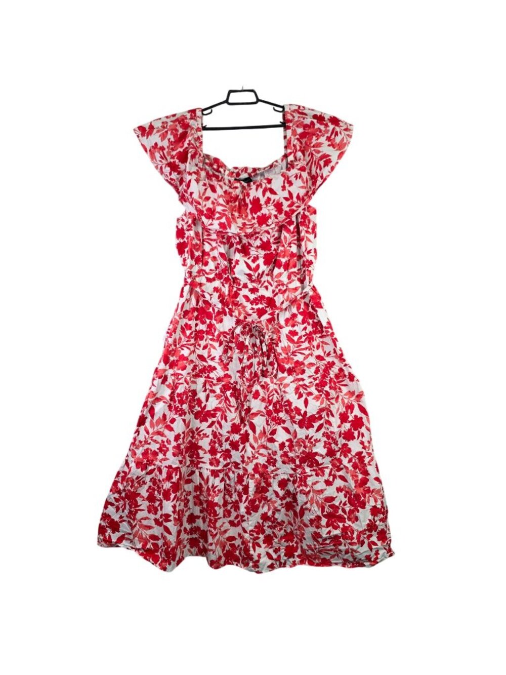 Womens Lane Bryant Red White Floral Sleeveless Dress Ruffle Neckline Size 26/28